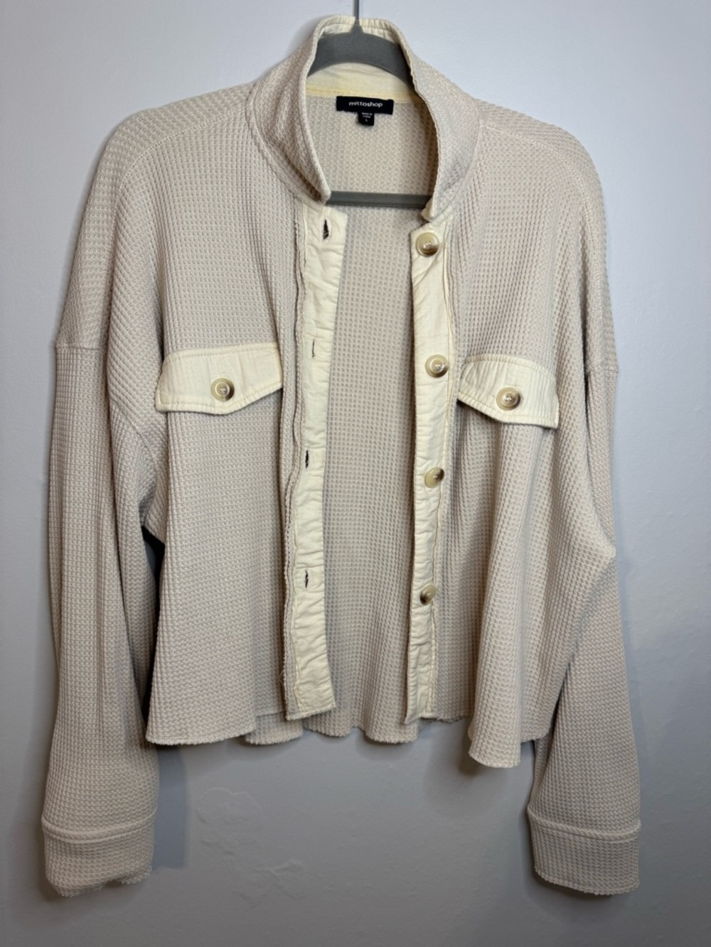 mittoshop Cream Waffle Knit Button Jacket